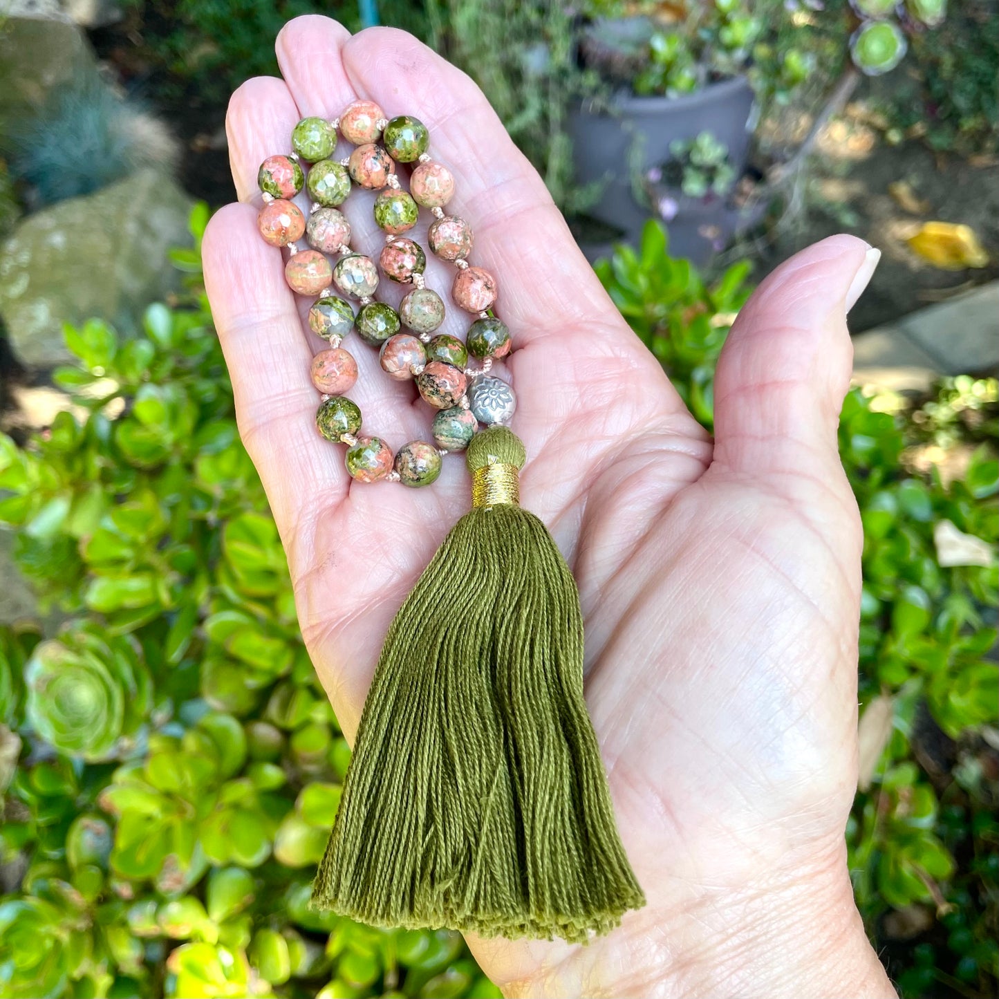 HEALING Unakite Natural Gemstone Prayer Beads, Pocket Mala