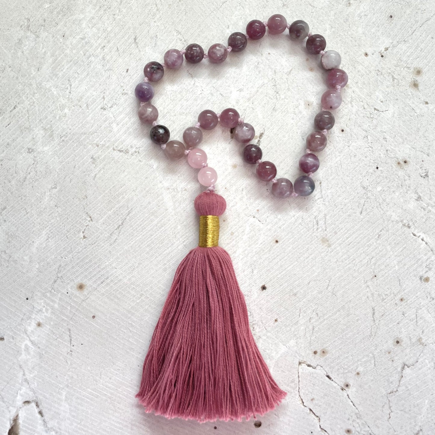 JOY, LOVE & CALM Lepidolite & Rose Quartz Gemstone Pocket Mala, Prayer Beads
