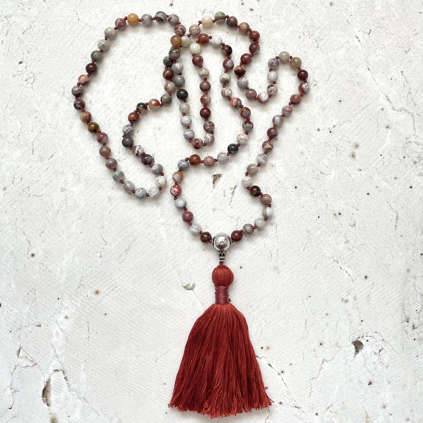 108 Bead Mala, GROUNDED, PROTECTION, ENERGY, Laguna Lace Agate Prayer Beads