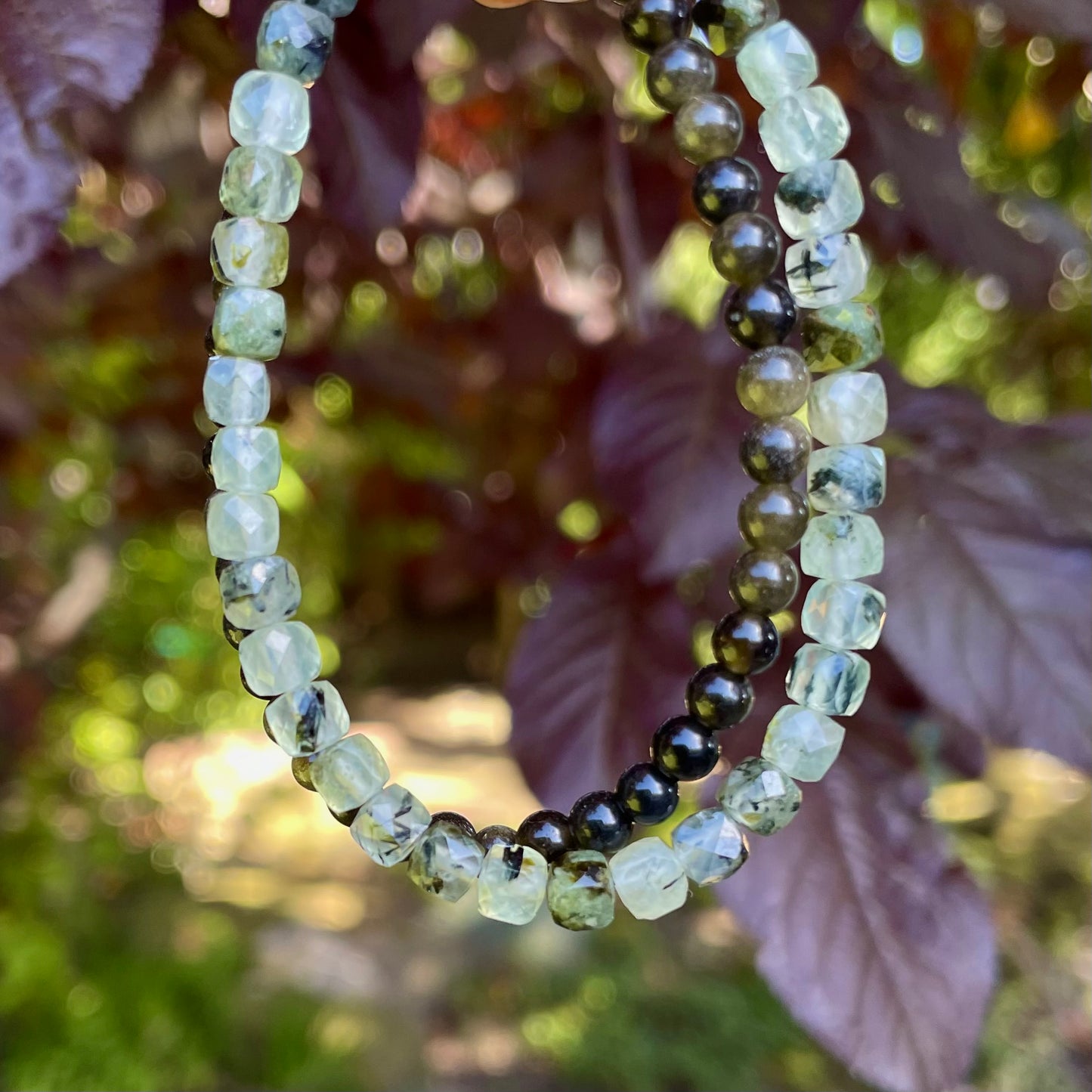 RENEWAL Intention Bracelet | Prehnite & Golden Obsidian Natural Gemstiones | Meaningful Jewelry
