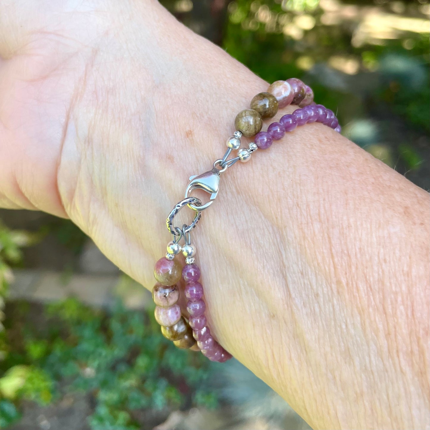 JOY Intention Bracelet | Rosebud Cat's Eye Tourmaline & Lepidolite Natural Gemstones | Meaningful Jewelry