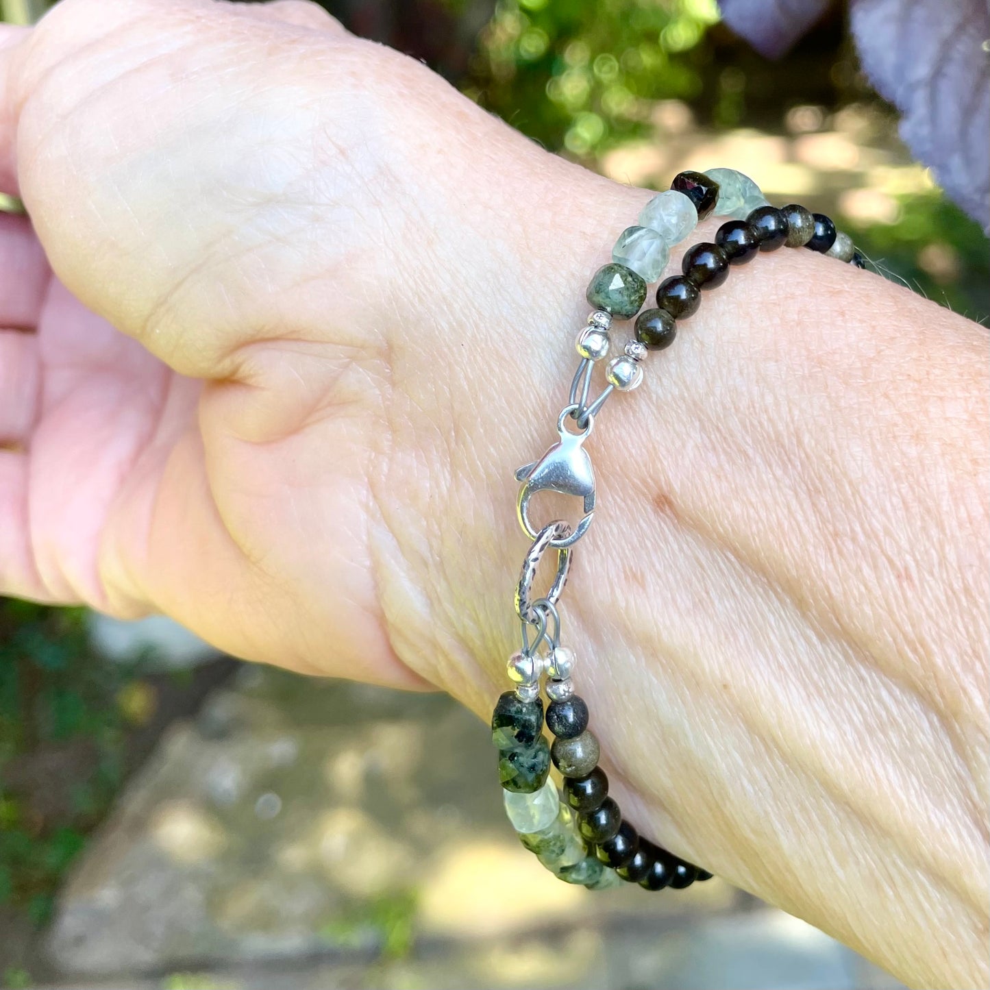 RENEWAL Intention Bracelet | Prehnite & Golden Obsidian Natural Gemstiones | Meaningful Jewelry