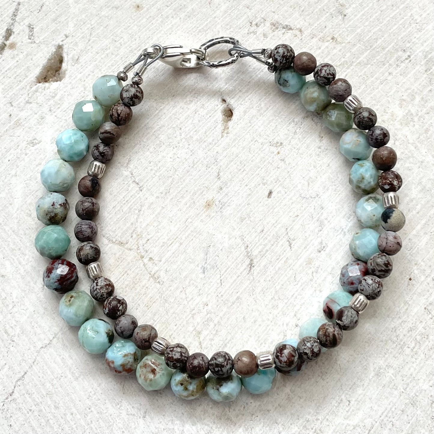 Intention Bracelet, Well Being, Larimar & Brown Snowflake Obsidian
