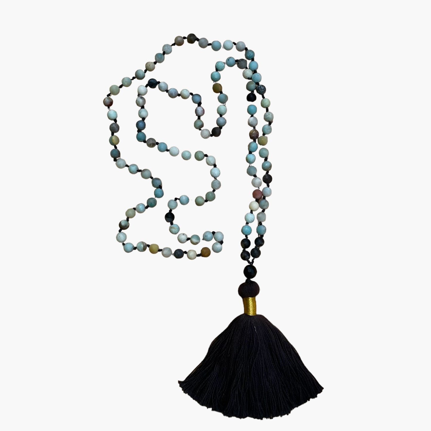 Black Gold Amazonite & Black Onyx Gemstone 108 Mala Necklace, Wearable Energy
