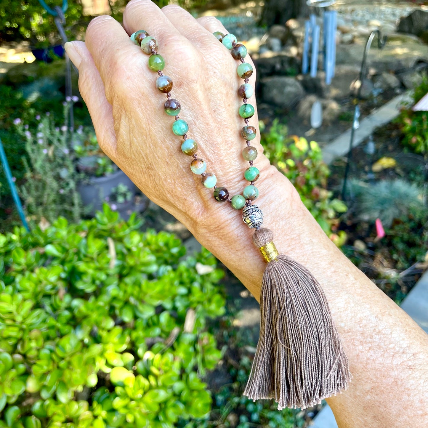 ENERGY Chrysoprase 27 Gemstone Prayer Beads Pocket Mala