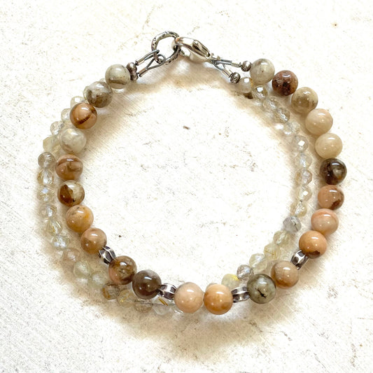 GROUNDED Orange Moonstone with Smoky Quartz & Rutilated Quartz Intention Bracelet, Wearable Energy