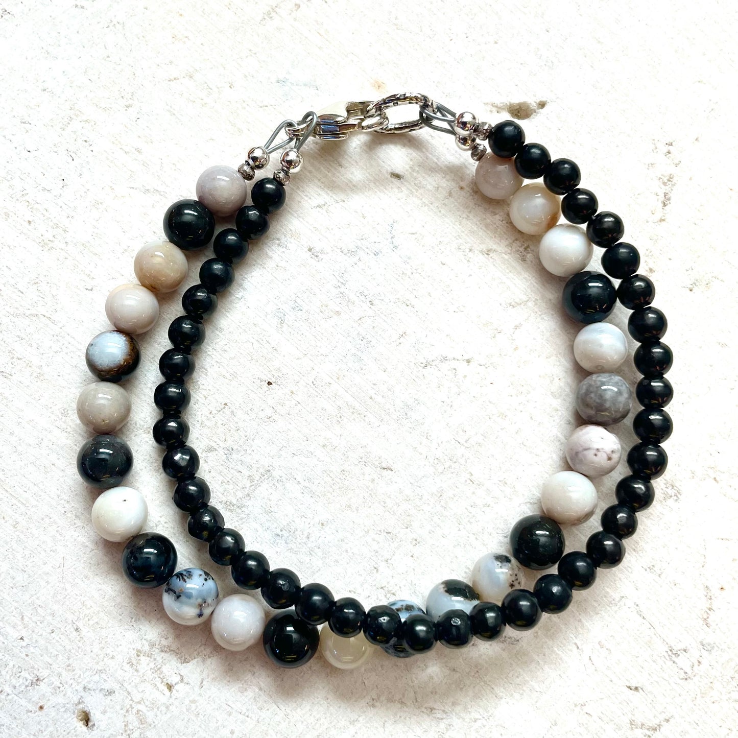 PROTECTION Dendritic Agate & Shungite Double Strand Gemstone Intention Bracelet, Wearable Energy