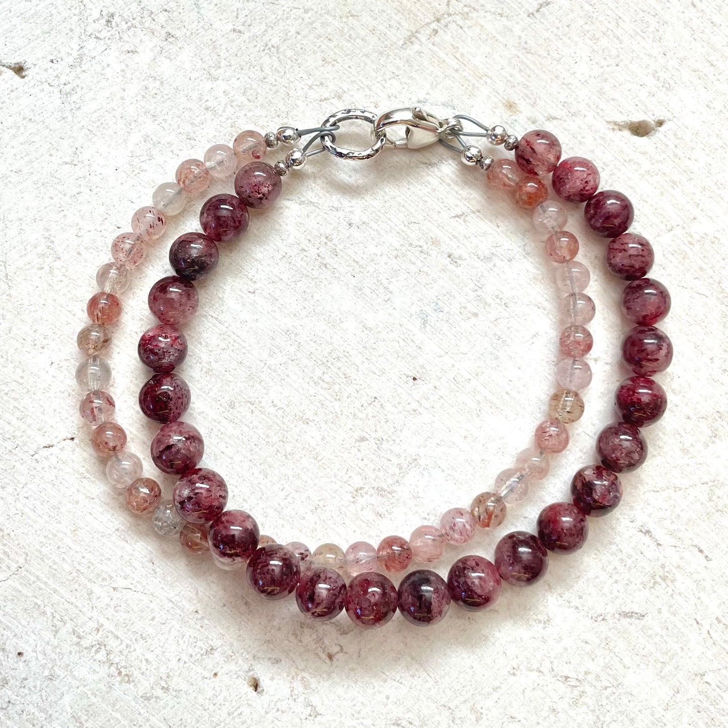 JOY Strawberry Quartz Double Strand Gemstone Intention Bracelet, Wearable Energy