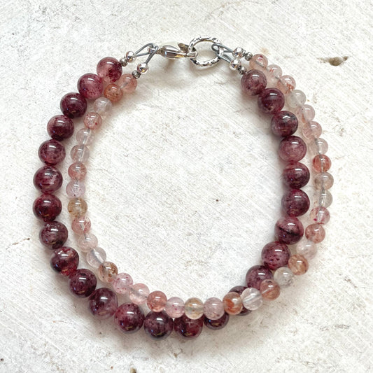 JOY Strawberry Quartz Double Strand Gemstone Intention Bracelet, Wearable Energy