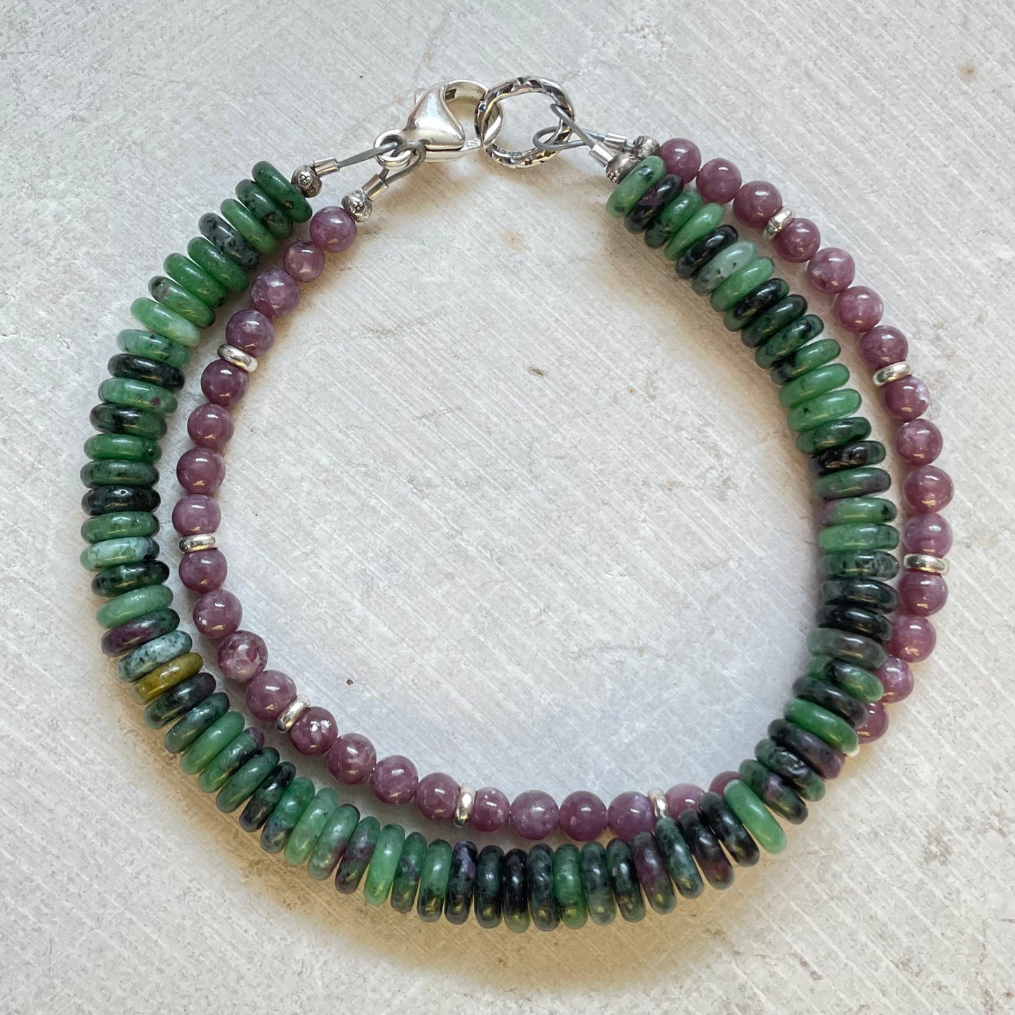 HARMONY Pink Lepidolite & Ruby Zoisite Double Strand Gemstone Intention Bracelet, Wearable Energy