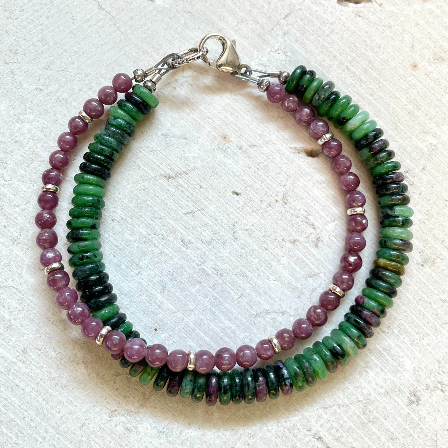 HARMONY Pink Lepidolite & Ruby Zoisite Double Strand Gemstone Intention Bracelet, Wearable Energy