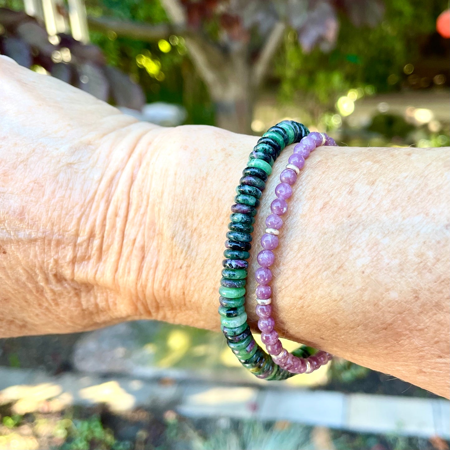 HARMONY Pink Lepidolite & Ruby Zoisite Double Strand Gemstone Intention Bracelet, Wearable Energy