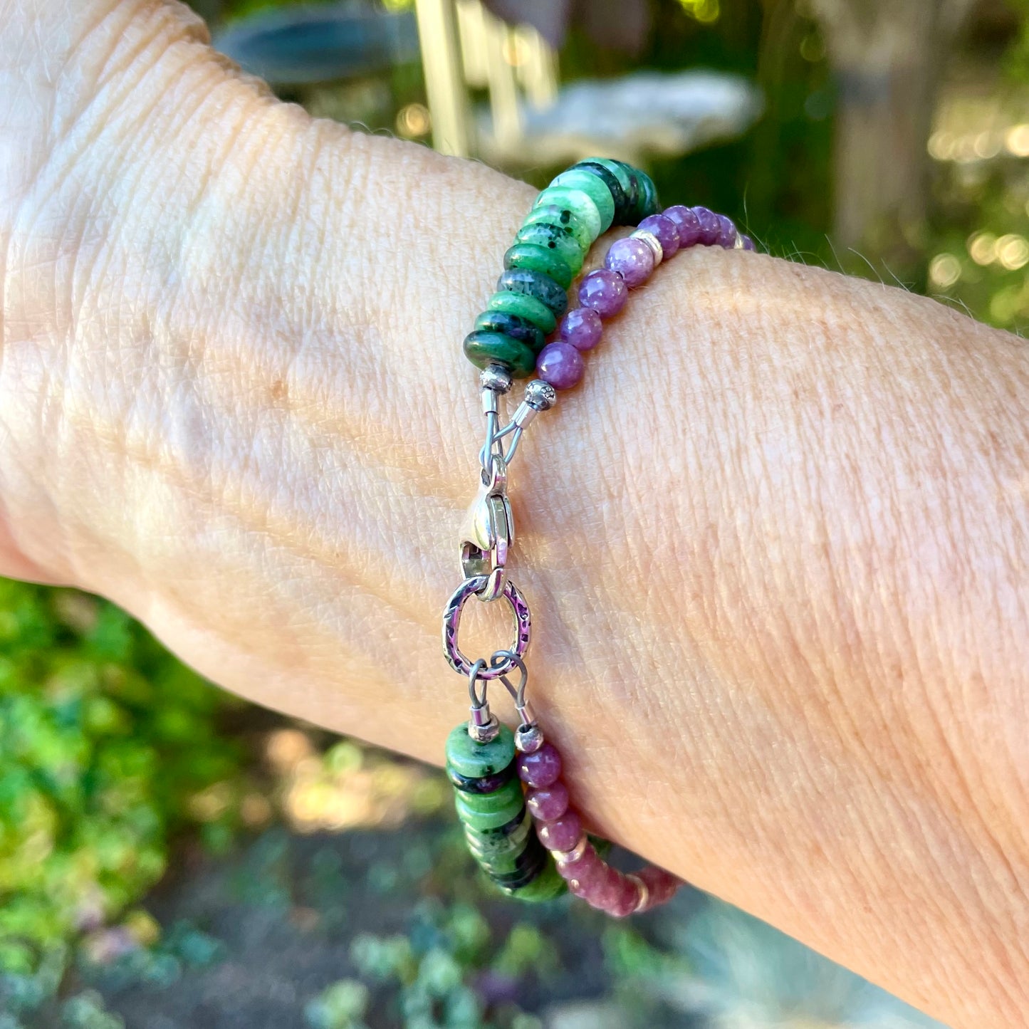 HARMONY Pink Lepidolite & Ruby Zoisite Double Strand Gemstone Intention Bracelet, Wearable Energy