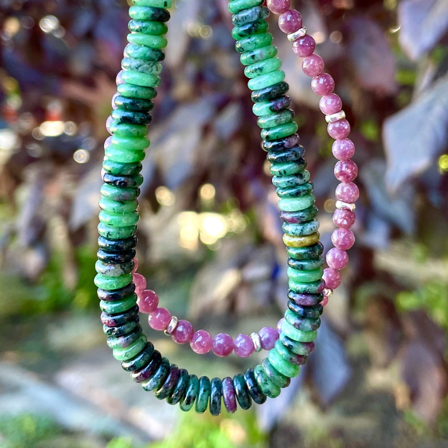 HARMONY Pink Lepidolite & Ruby Zoisite Double Strand Gemstone Intention Bracelet, Wearable Energy