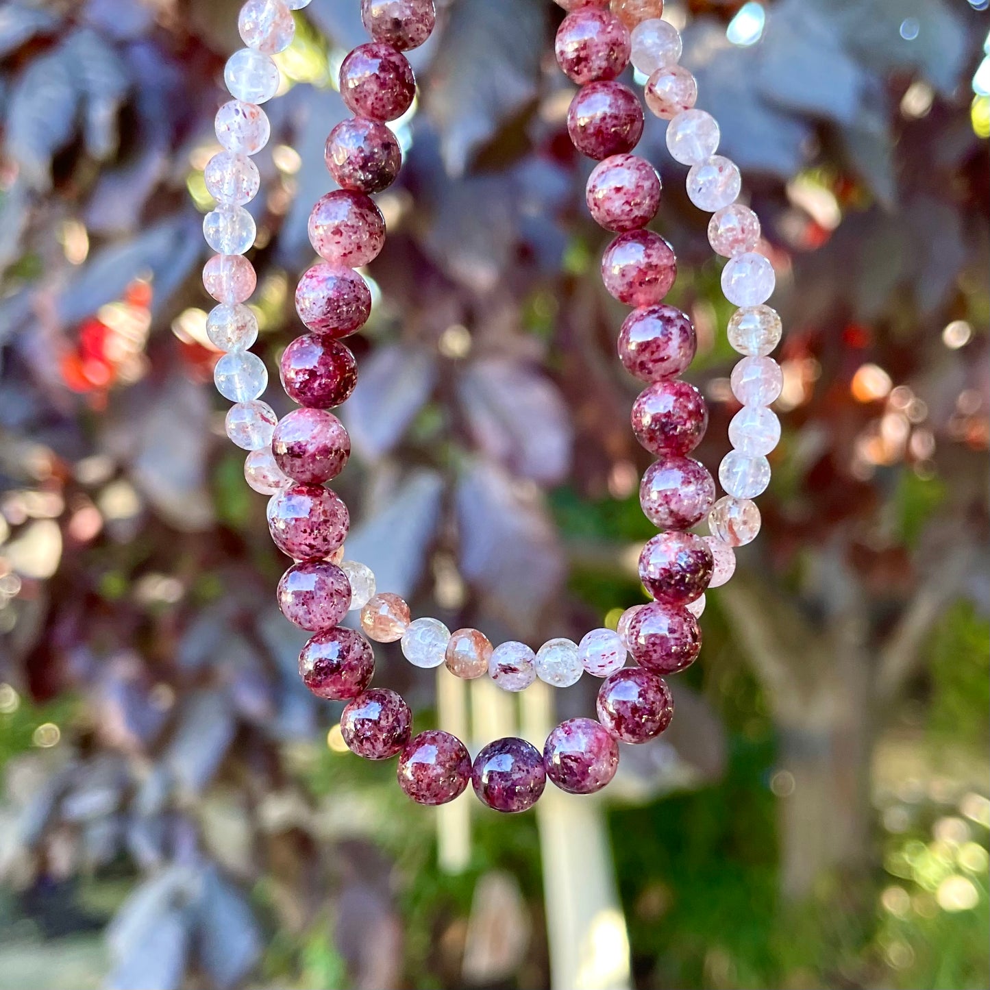 JOY Strawberry Quartz Double Strand Gemstone Intention Bracelet, Wearable Energy