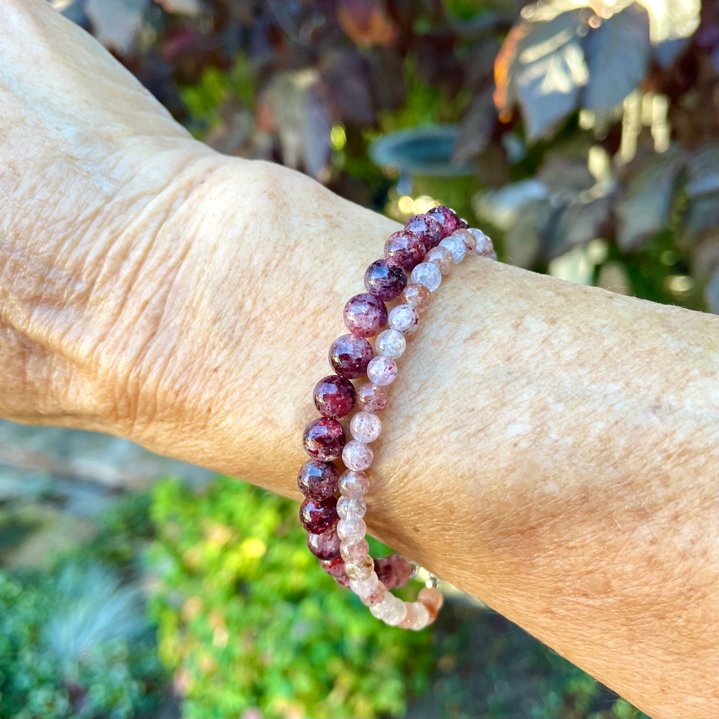 JOY Strawberry Quartz Double Strand Gemstone Intention Bracelet, Wearable Energy