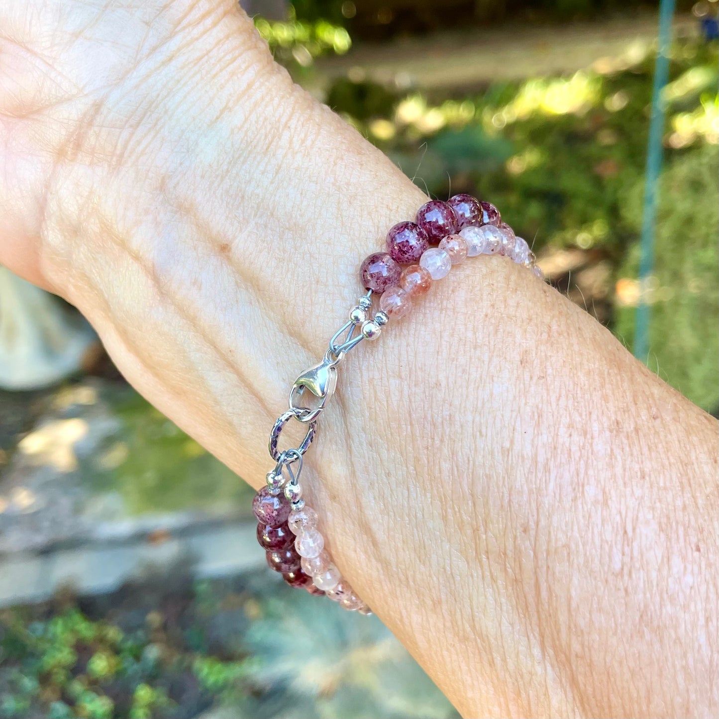 JOY Strawberry Quartz Double Strand Gemstone Intention Bracelet, Wearable Energy