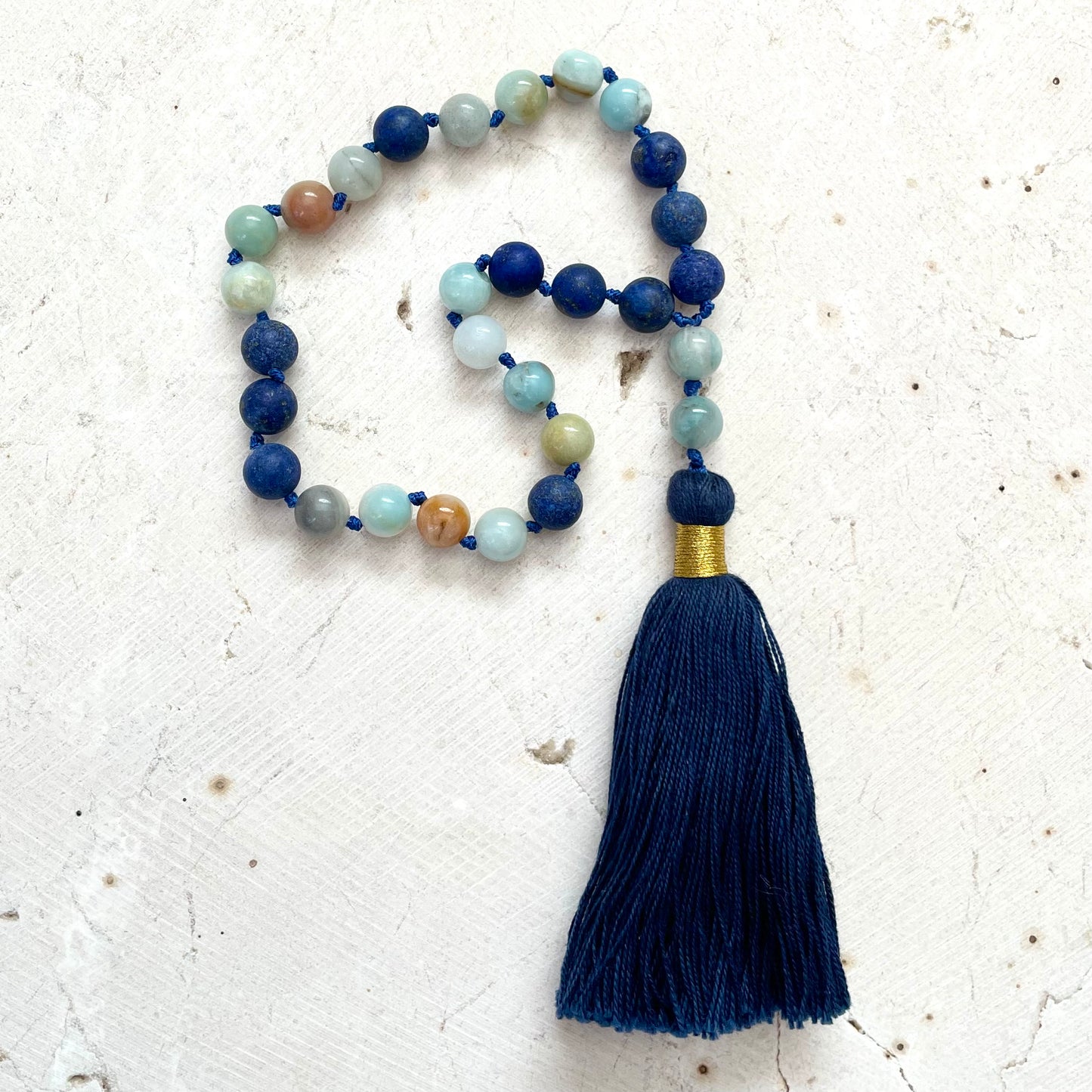 Pocket Mala, Truth, Harmony & Insight, Amazonite & Matte Lapis Lazuli Gemstone, Prayer Beads