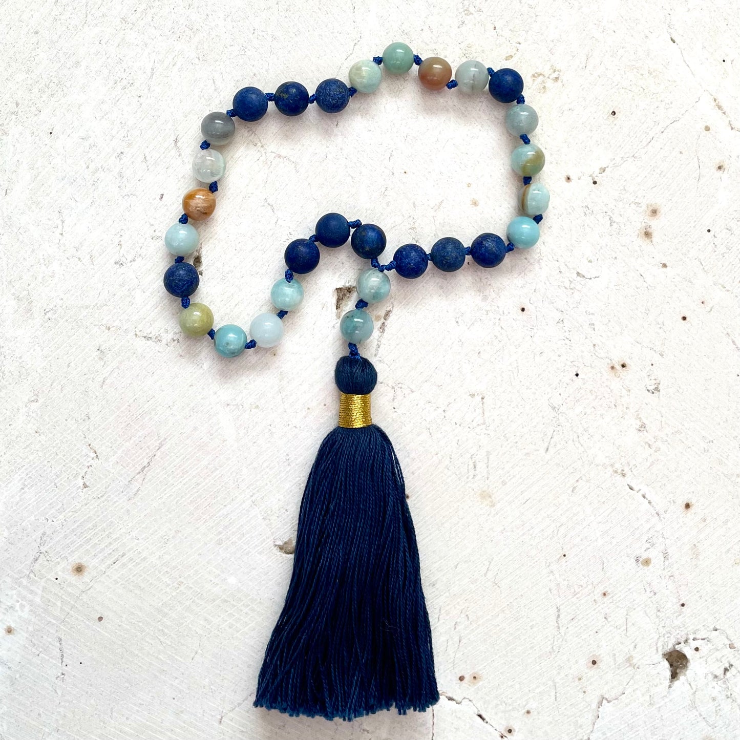 Pocket Mala, Truth, Harmony & Insight, Amazonite & Matte Lapis Lazuli Gemstone, Prayer Beads