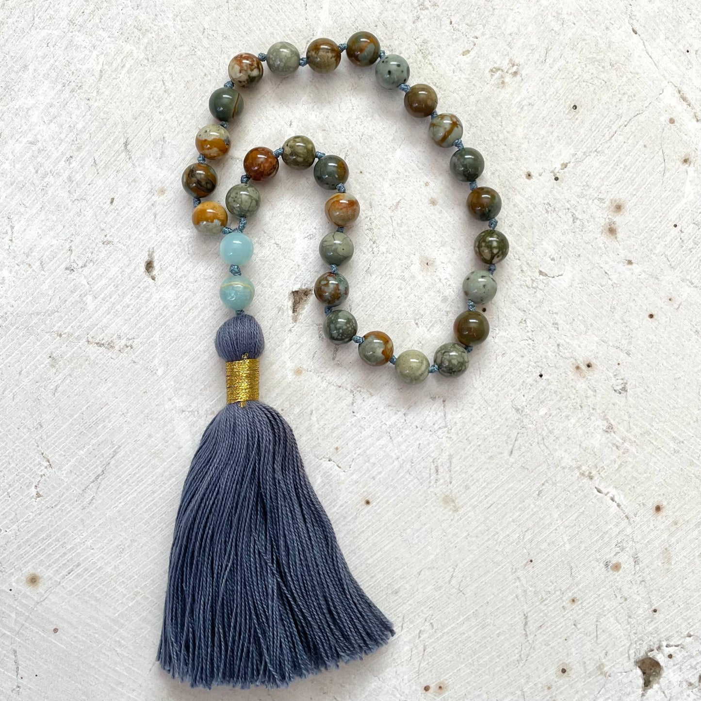 Pocket Mala, GROUNDED, PROTECTION & HARMONY Rocky Butte Jasper & Amazonite Gemstones, Prayer beads