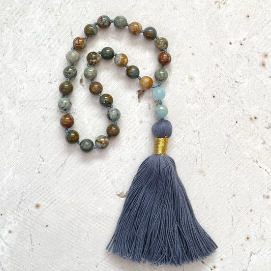 Pocket Mala, GROUNDED, PROTECTION & HARMONY Rocky Butte Jasper & Amazonite Gemstones, Prayer beads