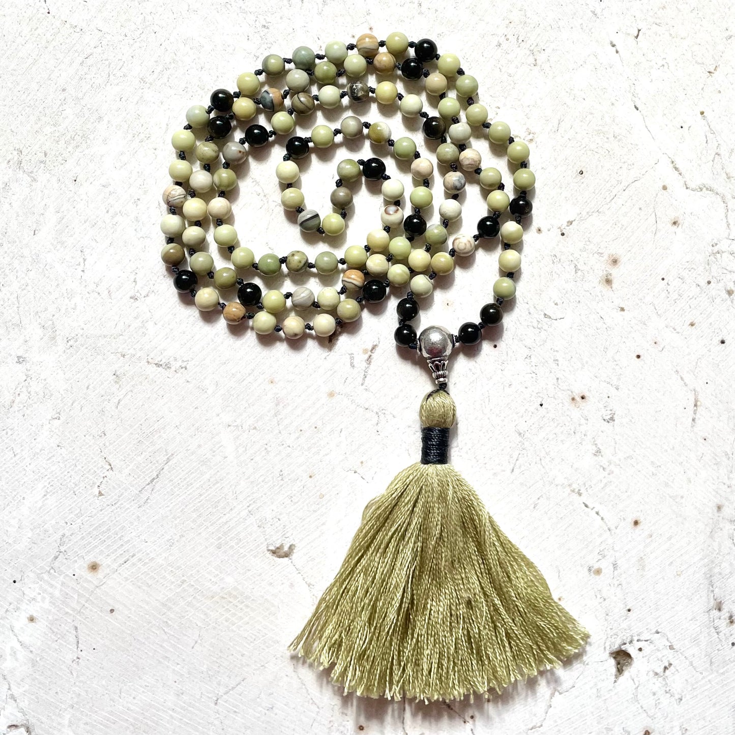 108 Bead Mala, INSIGHT,TRANQUILITY & SELF-LOVE, Butter Jasper & Golden Obsidian, Prayer Beads