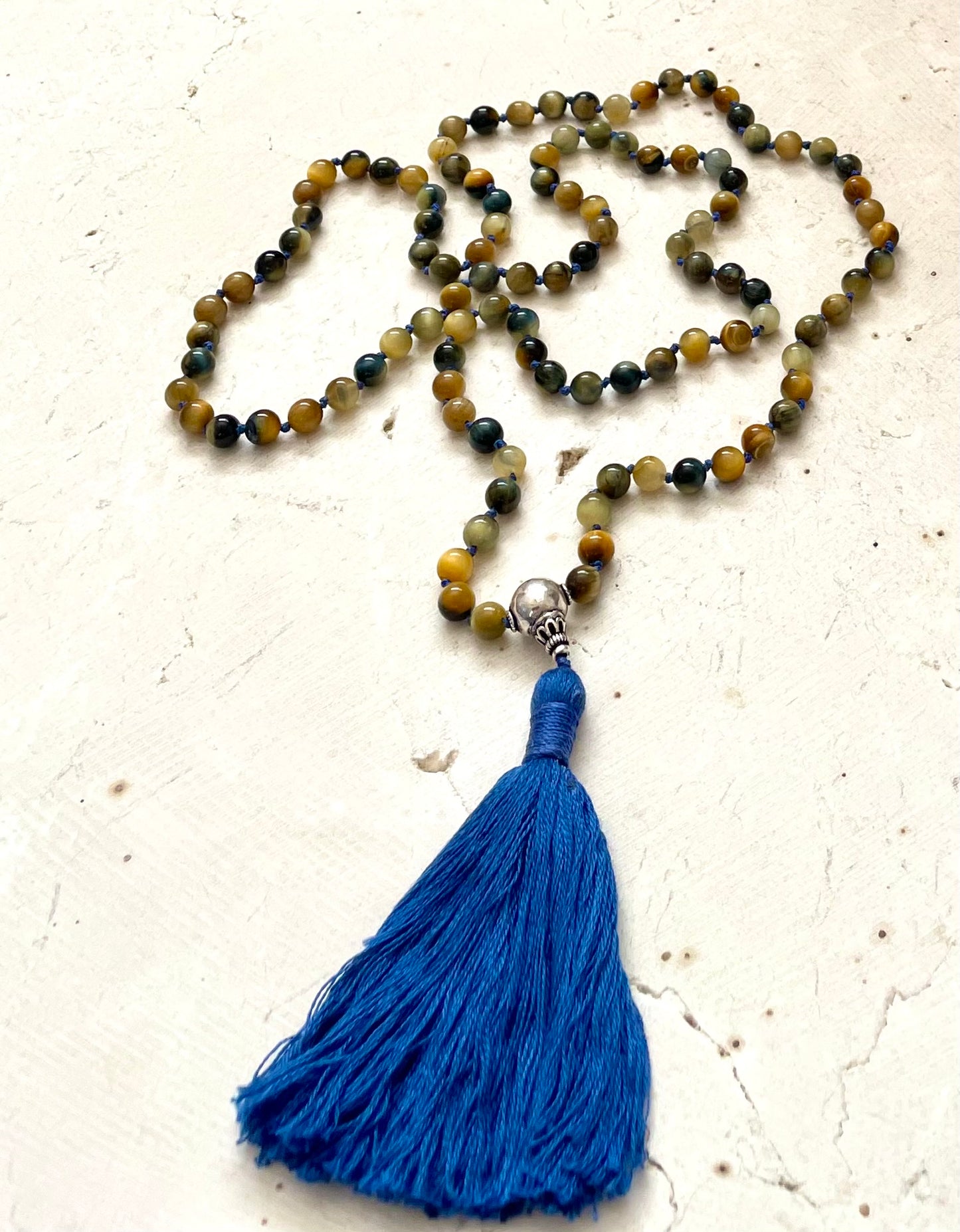 108 Bead Mala, TRANQUILITY, CLARITY & STRENGTH Golden Blue Tiger Eye Prayer Beads