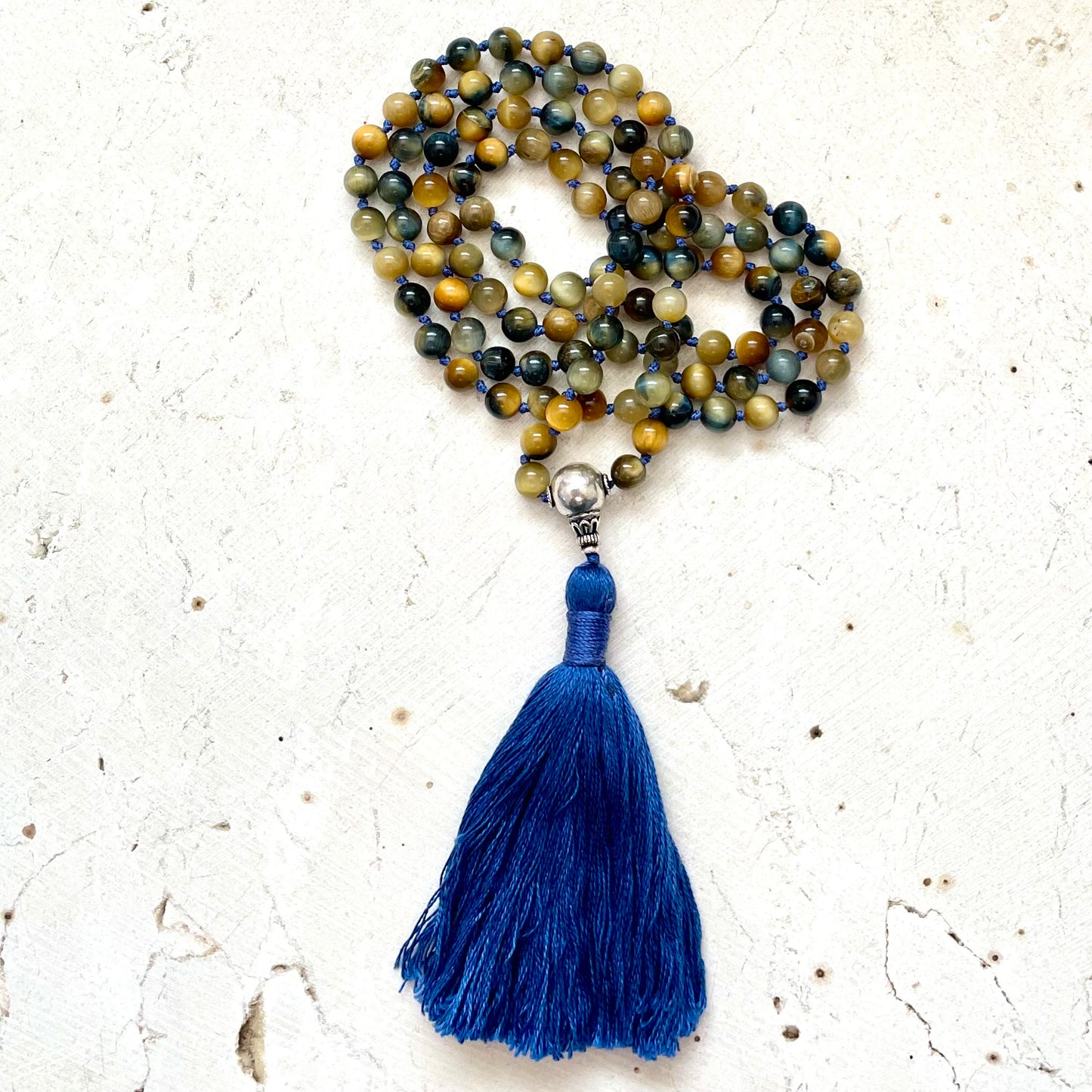 108 Bead Mala, TRANQUILITY, CLARITY & STRENGTH Golden Blue Tiger Eye Prayer Beads