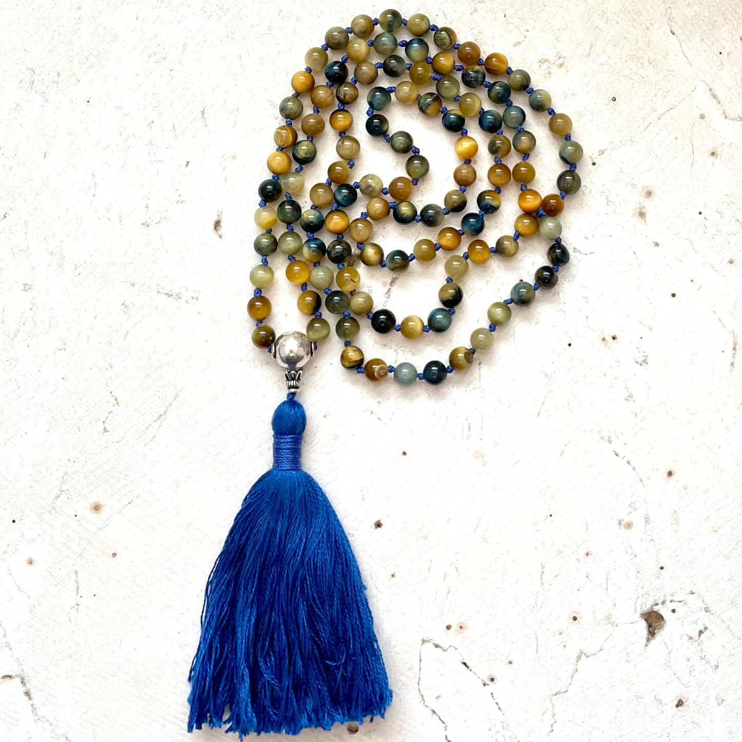 108 Bead Mala, TRANQUILITY, CLARITY & STRENGTH Golden Blue Tiger Eye Prayer Beads