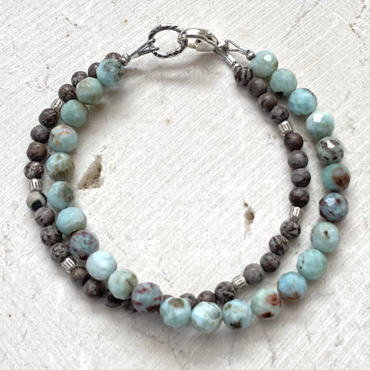 WELL-BEING Intention Bracelet, Larimar & Brown Snowflake Obsidian, Jewelry for the Soul