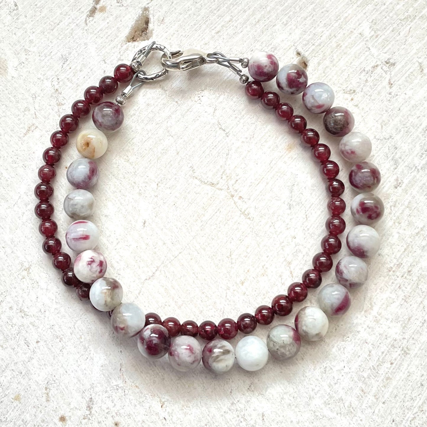 Double Intention Bracelet, LOVE, Eudialyte & Red Garnet Gemstones, Jewelry for the Soul