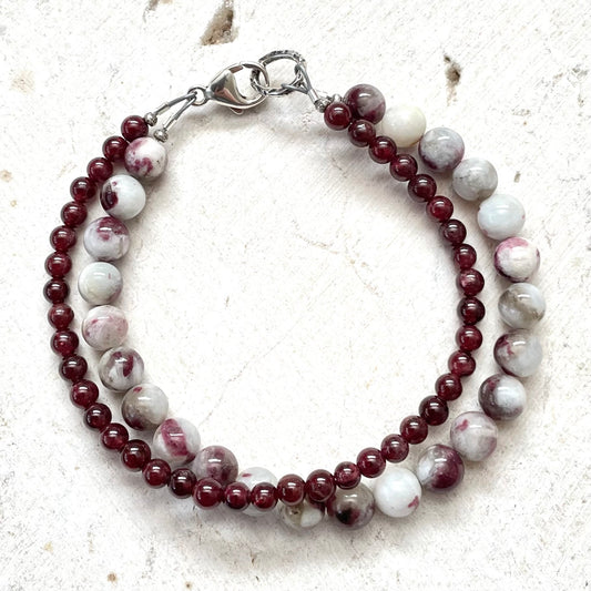 Double Intention Bracelet, LOVE, Eudialyte & Red Garnet Gemstones, Jewelry for the Soul