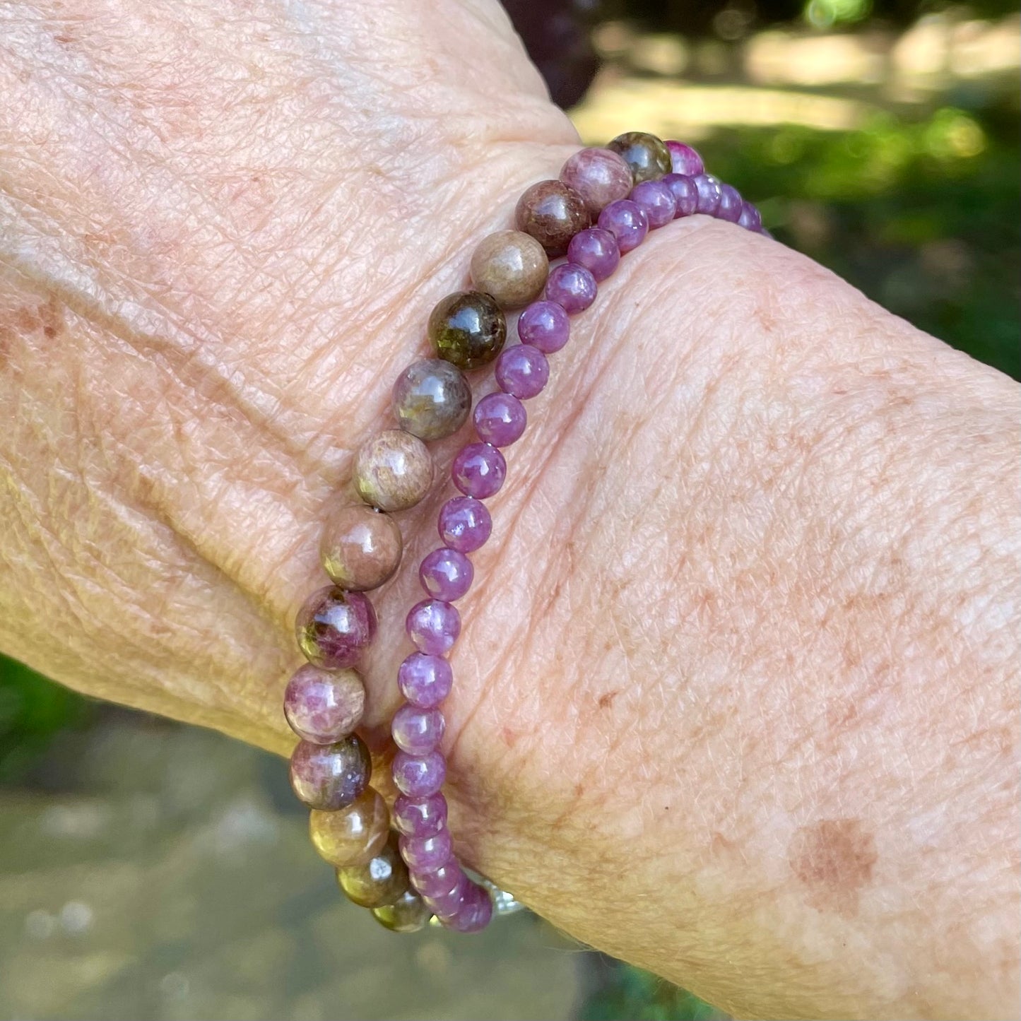 JOY Intention Bracelet | Rosebud Cat's Eye Tourmaline & Lepidolite Natural Gemstones | Meaningful Jewelry