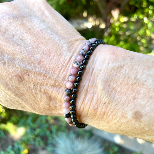 VITALITY Intention Bracelet | Rhodonite & Black Spinel Natural Gemstones | Meaningful Jewelry