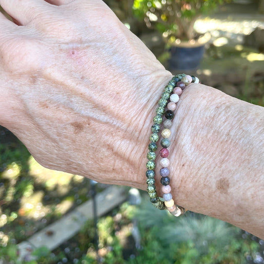 GROUNDED Intention Bracelet | Fire Horse Collection | Alashan Agate & LightGreen Serpentine Natural Gemstones | Meaningful Jewelry