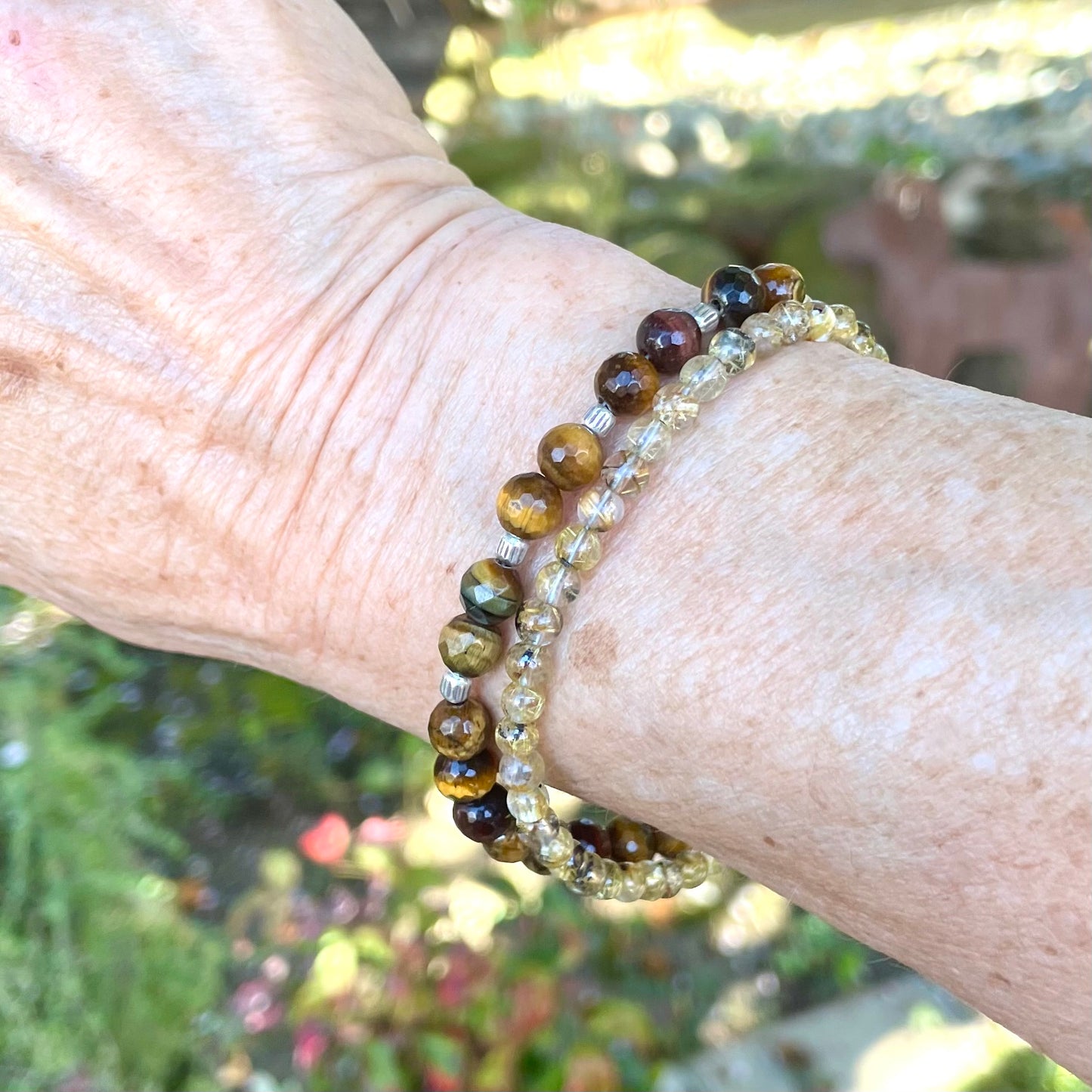 INNER STRENGTH Intention Bracelet | Fire Horse Collection | Tiger Eye & Rutilated Quartz Natural Gemstones | Meaningful Jewelry