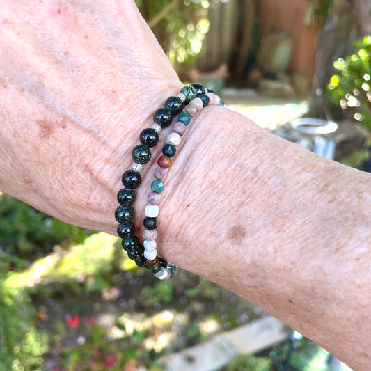 GROUNDED Intention Bracelet | Fire Horse Collections | Alashan Agate & Deep Green Serpentine Natural Gemstones | Meaningful Jewelry