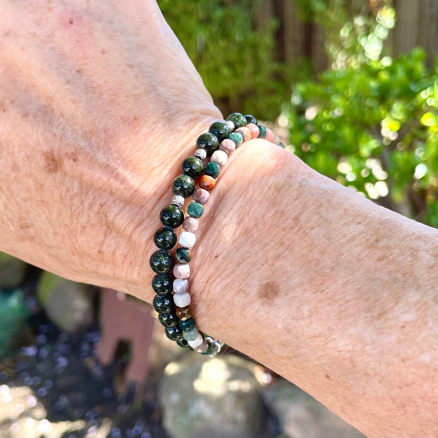 GROUNDED Intention Bracelet | Fire Horse Collections | Alashan Agate & Deep Green Serpentine Natural Gemstones | Meaningful Jewelry