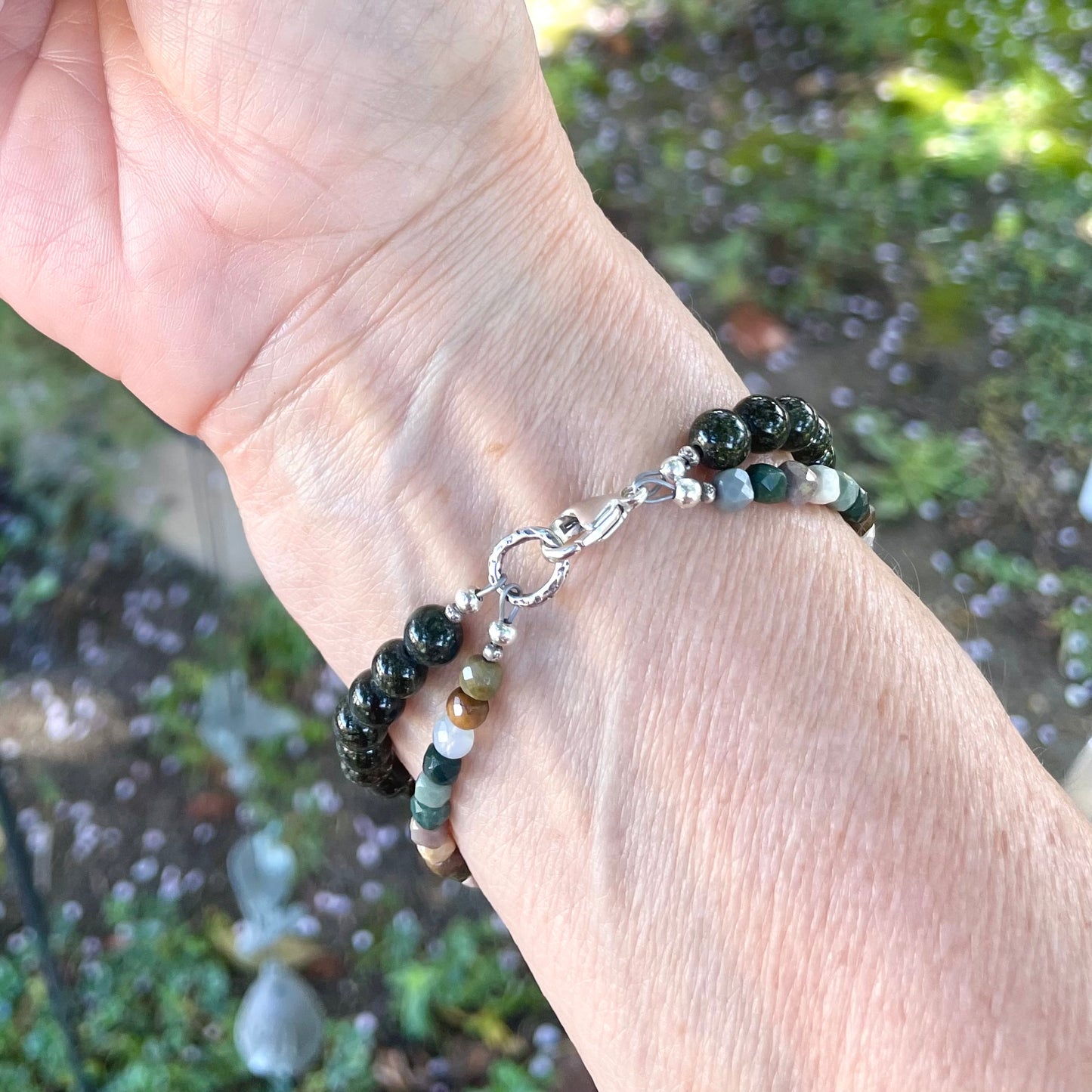 GROUNDED Intention Bracelet | Fire Horse Collections | Alashan Agate & Deep Green Serpentine Natural Gemstones | Meaningful Jewelry