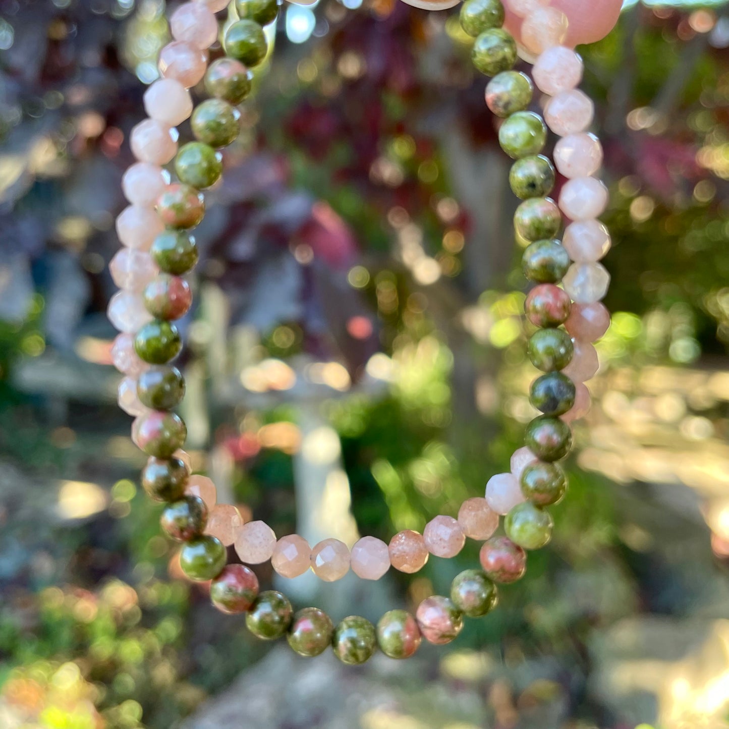 ABUNDANCE Unakite & Sunstone Gemstone Intention Bracelet, Jewelry for the Soul