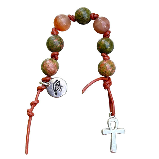 PROTECTION, HEALING & VITALITY Unakite & Red Rutile Quartz Lucky 7 Chaplet, Prayer Beads