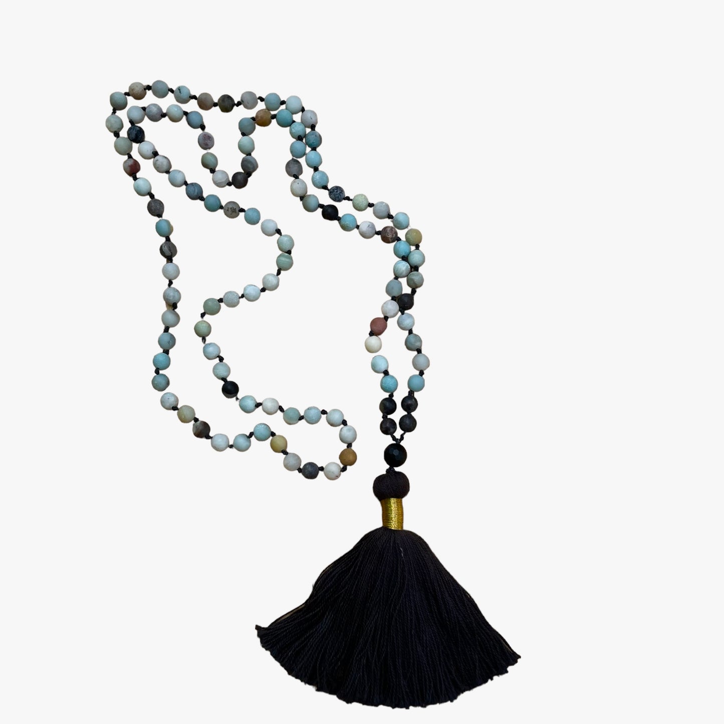 Black Gold Amazonite & Black Onyx Gemstone 108 Mala Necklace, Wearable Energy