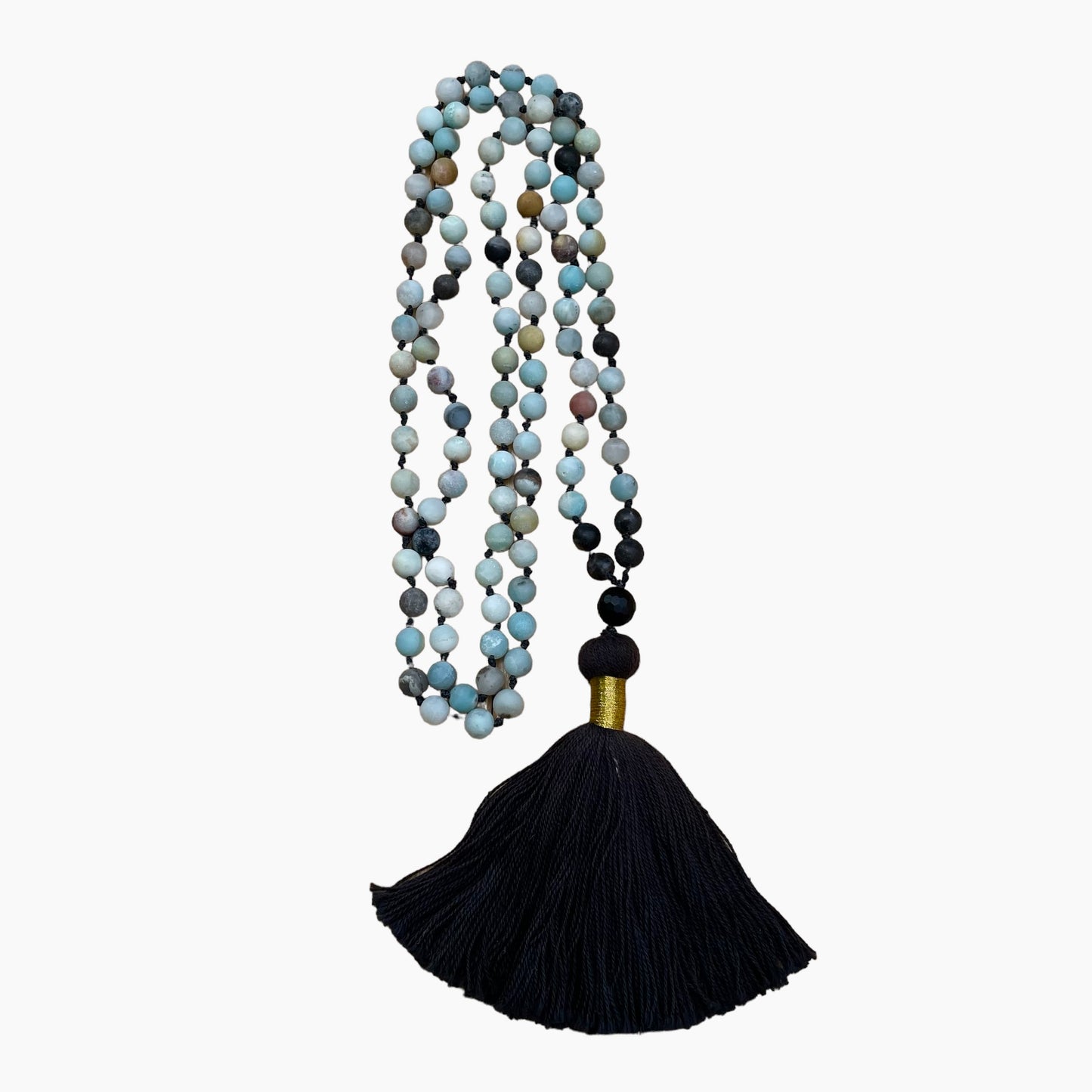 Black Gold Amazonite & Black Onyx Gemstone 108 Mala Necklace, Wearable Energy
