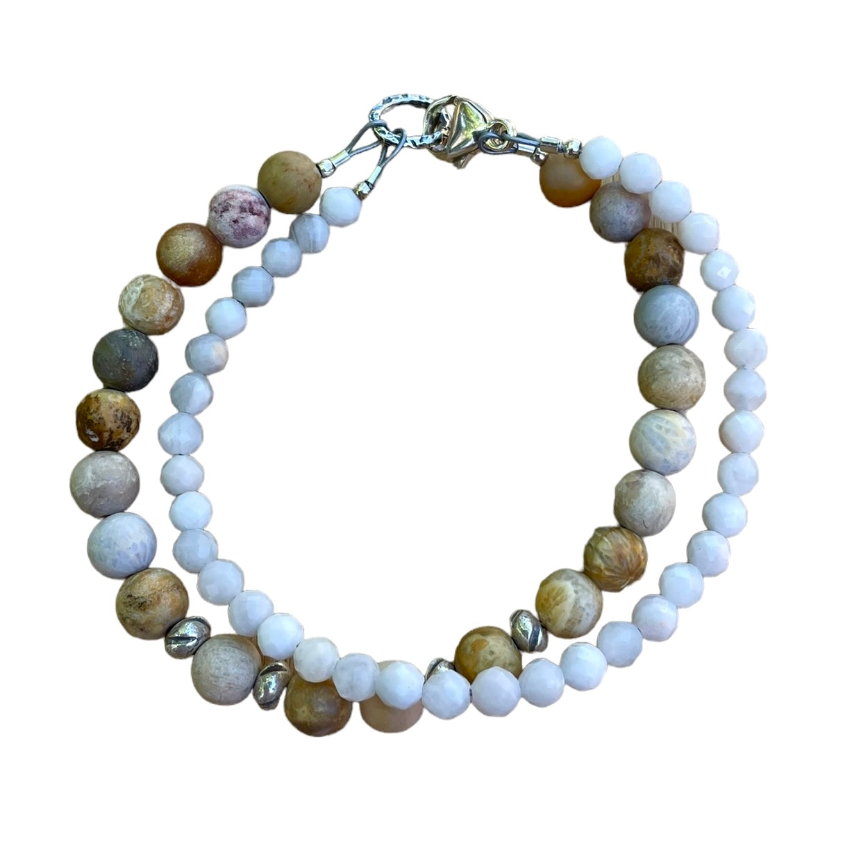 TRANQUILITY Fossil Coral & White Lace Agate Intention Bracelet, Wearable Energy