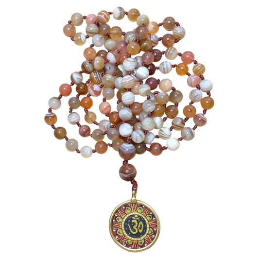 108 Bead Mala, BALANCE, STRENGTH & COMFORT Red Botswana Agate Jewelry for the Soul